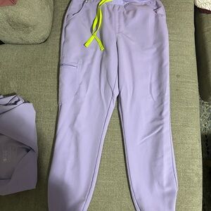 Figs Lavender Jogger Pants with Bright Yellow Drawstring
